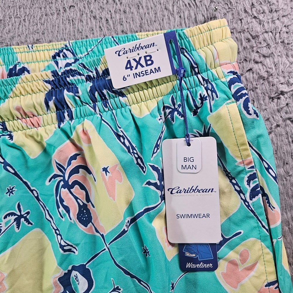 NWT Caribbean Swim Shorts Trunks Men's 4XB Lined‎ Zip Pocket Palm Tree Pineapple